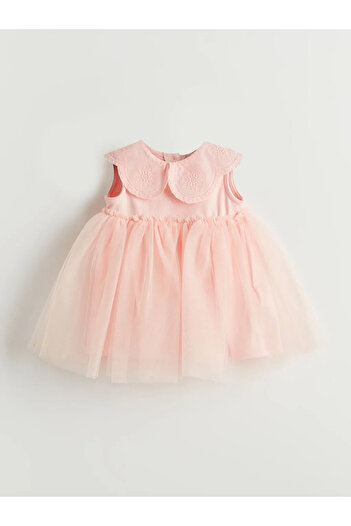 LC Waikiki Pembe Bebe Yaka Tül Kız Bebek Elbise