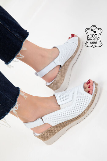 SOHO White Genuine Leather Women's Sandals 20624