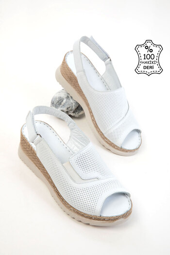 SOHO White Genuine Leather Women's Sandals 20624