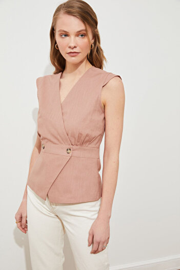 Trendyol Collection Dusty Rose Woven Bone Button Λεπτομερής μπλούζα με διπλό στήθος TWOSS20BZ0707