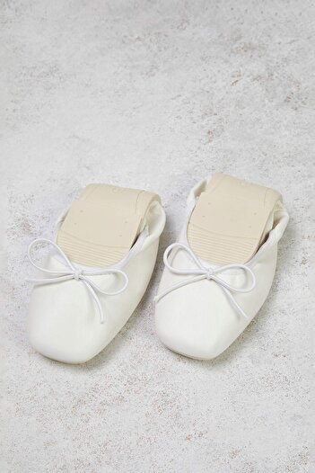 TRENDYOL SHOES White*001 Bow Foldable Flexible Sole Women's Ballerina Flats Takss25Be00016