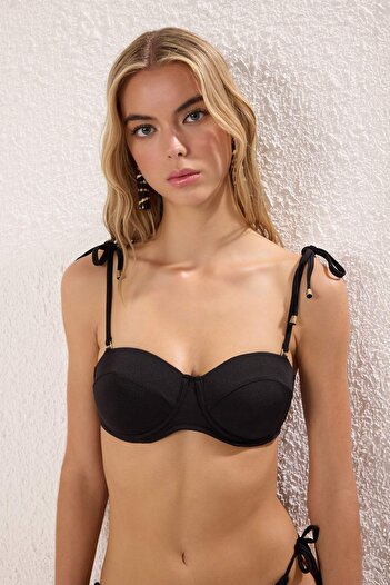 Trendyol Collection Black Balconette Tie Detailed Bikini Top Tbess25Bu00072