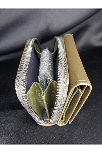 makadi Khaki Women's Wallet - Zippered and Buttoned Card Holder Model