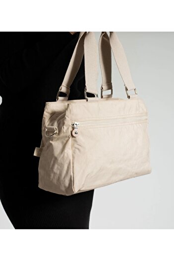 DUOMİNO Duomino Klinkır Multi-Pocket Water Resistant Cream Crinkle Shoulder Bag / Arm Bag