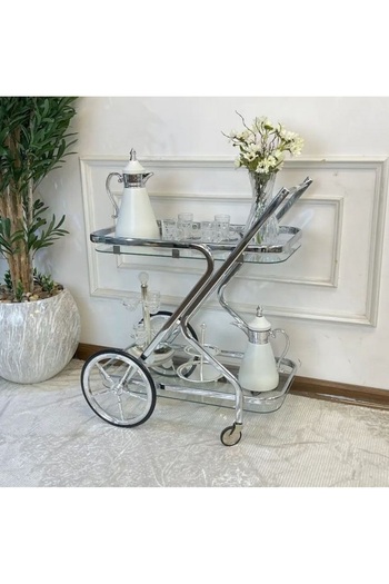 private house Taiwanese silver steel glass tea trolley