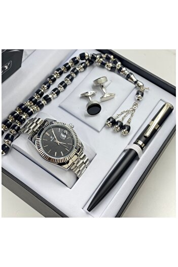 Rivoly Men's stainless steel set consisting of a watch, rosary, pen, and cufflinks
