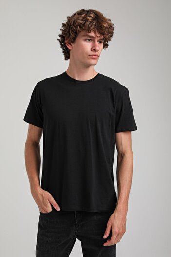 NEW WORLD POLO Crew Neck Slim Fit Black Lycra Cotton Stretch Fabric Basic T-Shirt 24Ssm20339