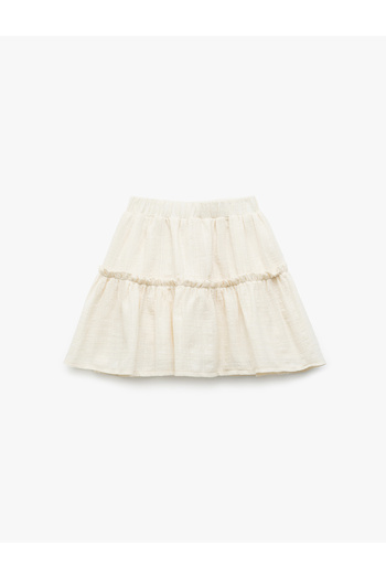 Koton Pleated Layered Cotton Skirt with Elastic Waist