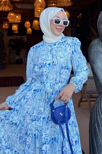 benguen Φόρεμα Hijab με σχέδιο Μπλε 501