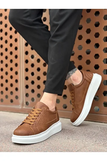 BOA Ba0423 Thick High Sole Tan Lace-Up Sports Men's Shoes