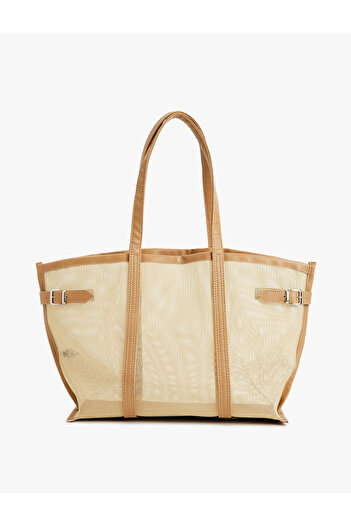 Koton Tote Bag with Metal Buckle and Mesh Detail