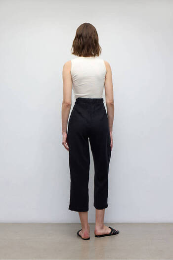BE BLUE Linen Trousers - Black Collared Model