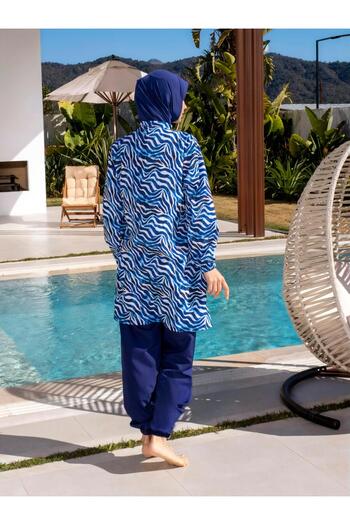 Mayom Quick Dry Parachute Fabric Patterned Hijab Swimsuit - 2540