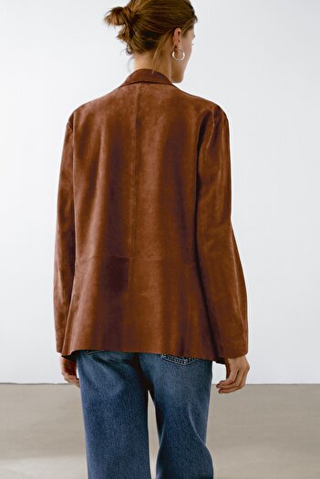 Massimo Dutti Dökümlü süet deri blazer