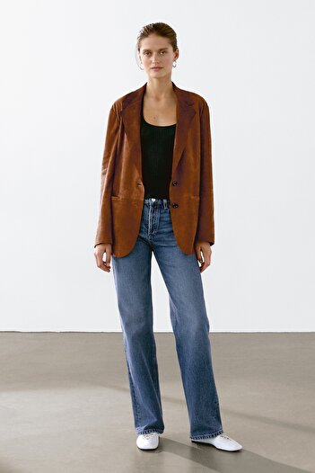 Massimo Dutti Dökümlü süet deri blazer