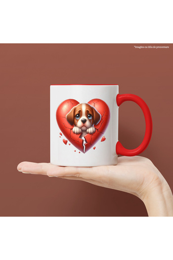 StoryGift Romania Mug with a sad puppy, illustration, tears, broken heart, broken, crushed, d, With ,STG
