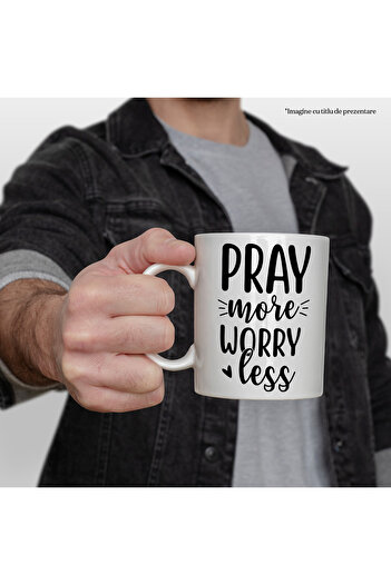 StoryGift Romania Mug with a heart and a message that encourages you to pray more and to take care of yourself, with a white handle