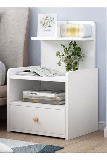 soufa dibaj Nightstand | Modern Nightstand Home Bedside Storage Cabinet with Drawer and Shelf