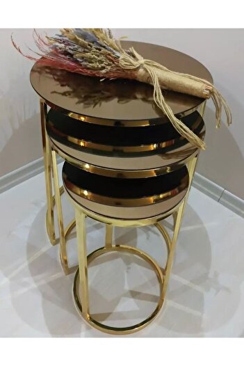 FAYMEND 3'lü Gold Zigon Sehpa (BRONZ AYNALI)