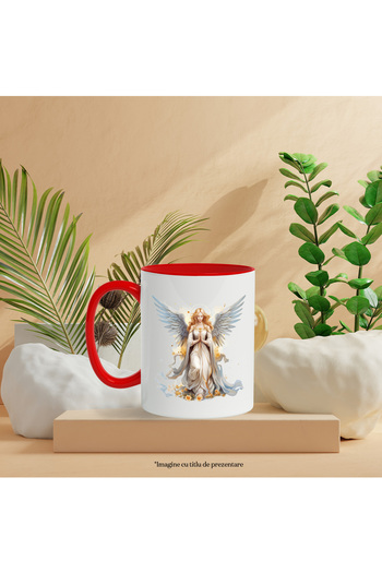 StoryGift Romania Mug with a woman with angel wings | illustration | yellow flowers | hands im, With ,STG