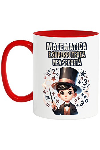 StoryGift Romania Cana Matematica e superputerea mea secreta scoala copii, 330ml, Ceramic cu Maner, Cu Maner Rosu