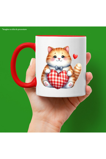 StoryGift Romania Mug with a fat cat | orange and white fur | illustration | hearts | f, Cu,STG.