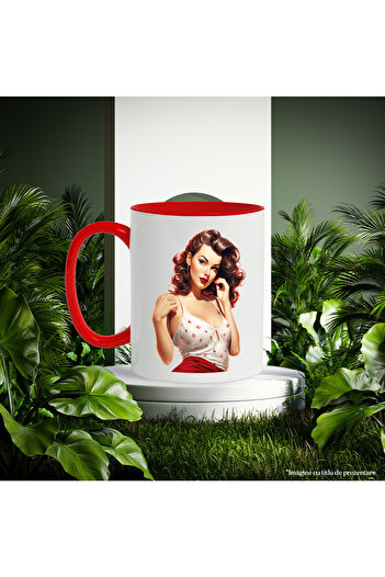 StoryGift Romania Mug with a beautiful woman, illustration, retro style, old, old fashioned, village hair, With ,STG