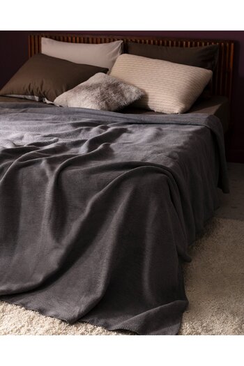 Madame Coco Schlichte Doppel-Jacquard-Decke aus Baumwolle - Anthrazit