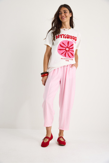 Bianco Lucci Women's Carrot Cut Summer Pants with Waist Ties and Pocket Details 3878 60281041