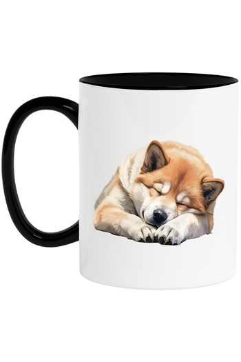 StoryGift Romania Cana cu un caine Chow Chow care doarme | ilustratie | somn | ora de culcare | ob, Cu Maner Negru