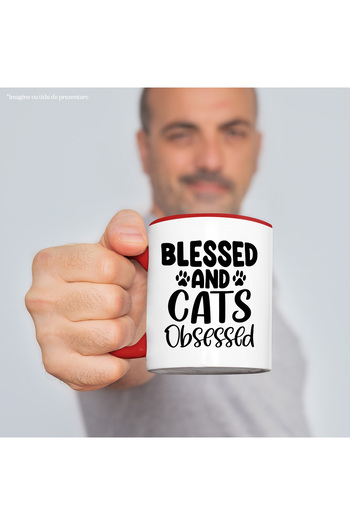 StoryGift Romania Mug for those obsessed with cats and blessed - feline paws with Red Handle, With, STG
