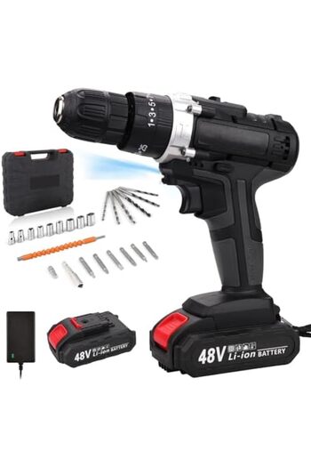 Wemart 48V Cordless Drill Set, Power Drill Kit with 1 Pcs Battery, Fast Charger and 23 Pcs Accessories