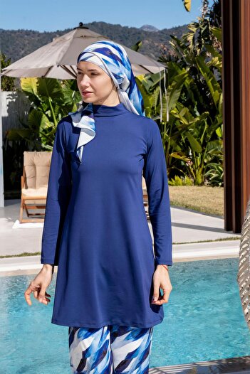 Mayom Full Covered Patterned Hijab Swimsuit with Loose Pants-2534
