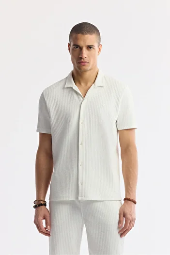 Avva Men's Regular Fit Ecru Apaj Collar Cotton Short Sleeve Shirt A51Y2059