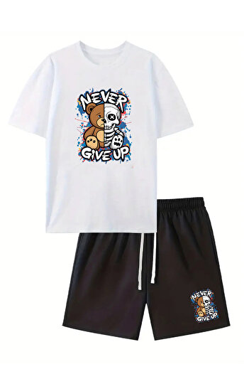makiteks Set of 2 Solid Color Men's Regular Shorts and Tshirt T-Shirt Bear