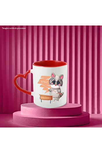 StoryGift Romania Cana Cu Raton, Profesor, Matematica, Ochelari, Multicolor 330 ml, Ceramica cu Ma, Cu Maner Inim