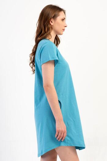 VİENETTA Women's Large Size Short Sleeve Turquoise Tunic C3T6N0O014