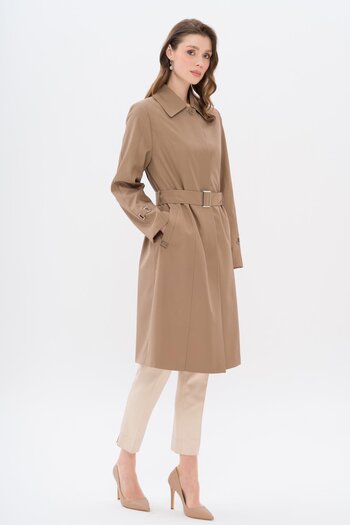 Olcay Shirt Collar Belt Detailed Large Size Trench Coat Mink 4302