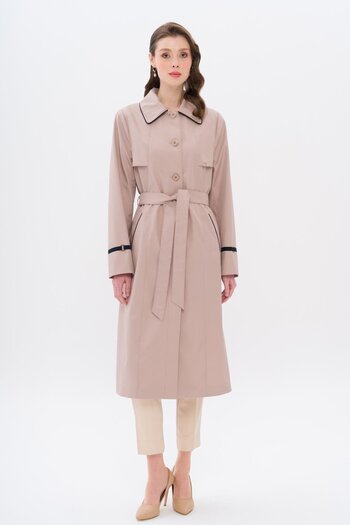 Olcay Shirt Collar Piping and Cape Detailed Large Size Trench Coat A.Kamel 4301