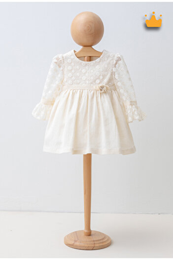 Mymio 0-5 Years Old Baby Girl Children's Linen Lace Long Sleeve Embroidered Tulle Summer Eid Dress 4375