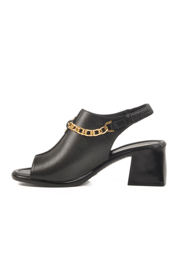 Pierre Cardin Black Genuine Leather Women's Heeled Sandals Pc-54632 Z