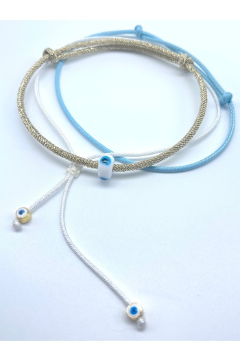 Concept HuBuTU 3 Pieces Minimal Murano Evil Eye Beaded Gold Paracord and Korean Floss Summer Anklet Set