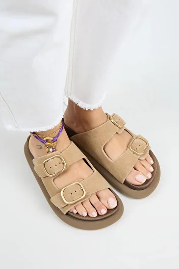 Manijero Lavanda Women's Genuine Leather Double Buckle Sand Slippers