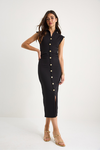 Bianco Lucci Rochie de damă, drapată cu lycra, lungime midi, cu nasturi aurii, cu detalii 6008 60283332