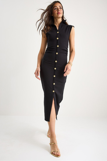 Bianco Lucci Rochie de damă, drapată cu lycra, lungime midi, cu nasturi aurii, cu detalii 6008 60283332