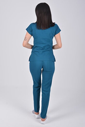 Nur Medikal Giyim Set de bluză și pantaloni din tricot de culoare albastru petrol pentru asistentă medicală, doctor, spital chirurgical, culoare gri