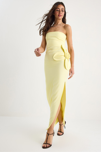 Bianco Lucci Women's Floral Accessory Slit Detailed Strapless Maxi Dress 2602 60283331