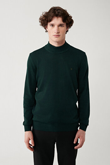 Avva Ανδρικό πράσινο πουλόβερ Half Turtleneck Non-Pilling E005001