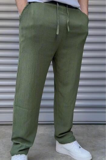 NO 601 Men's Green Summer Wrinkled Fabric Relaxed Cut Pantalon