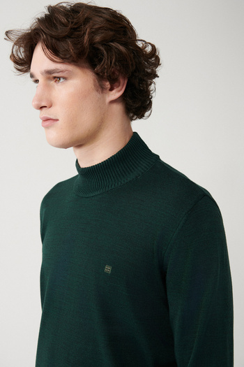 Avva Ανδρικό πράσινο πουλόβερ Half Turtleneck Non-Pilling E005001